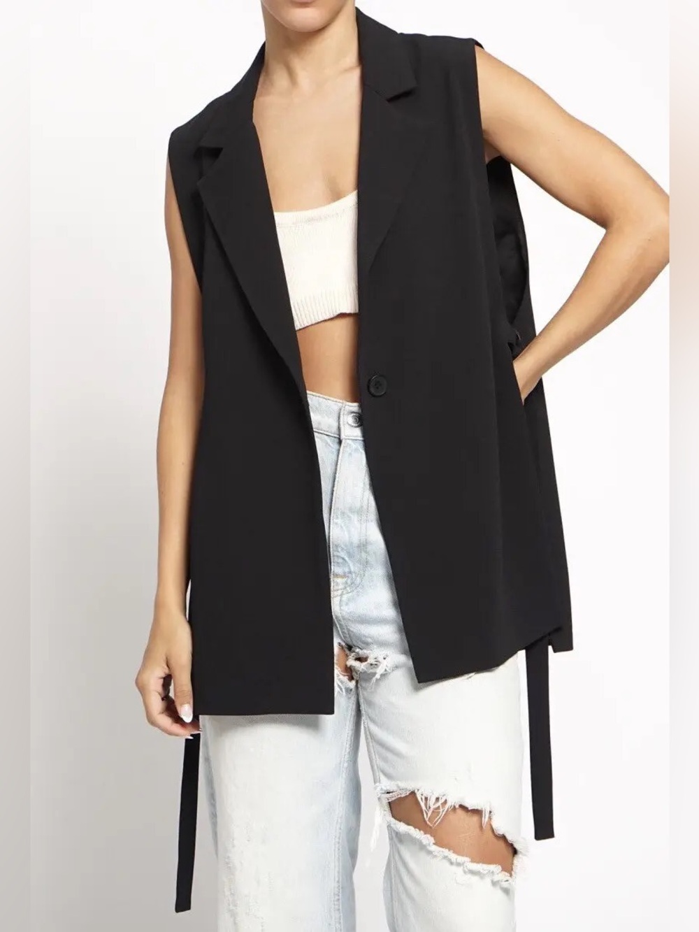 ZARA Black Sleeveless Tailored Vest with Side Details